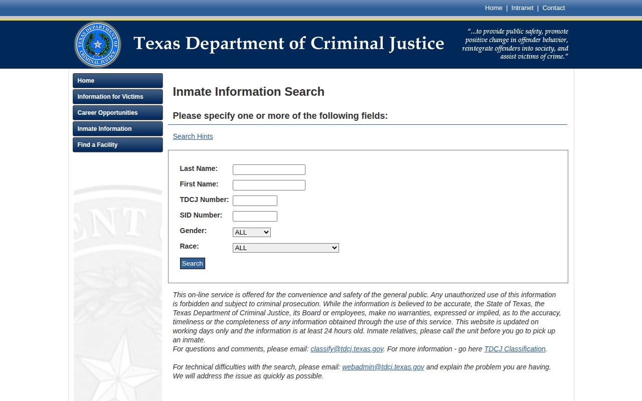 TDCJ offender search for Borden County state prison release records